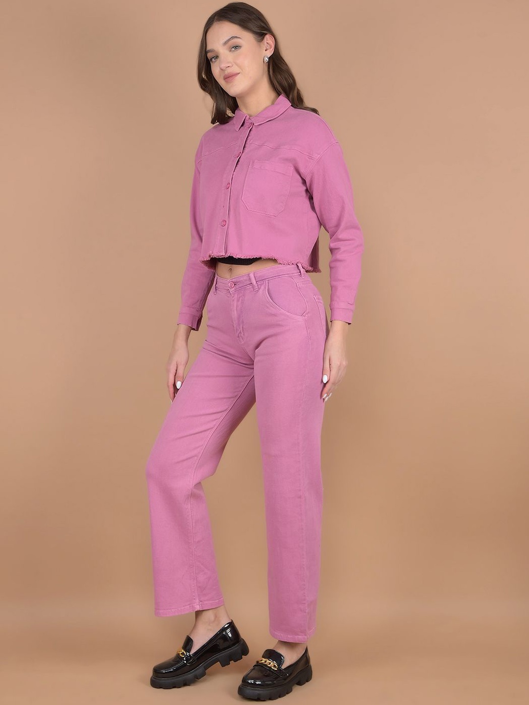 

Crimsoune Club Shirt Collar Shirt With Trousers, Pink