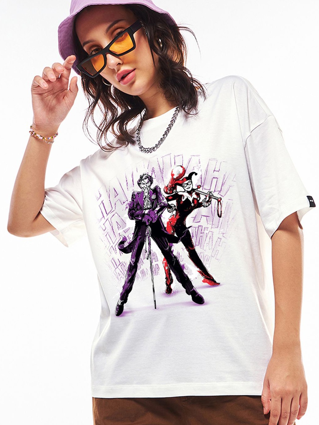 

Bewakoof Anime Printed Round Neck Pure Cotton Oversized Joker T-shirt, White