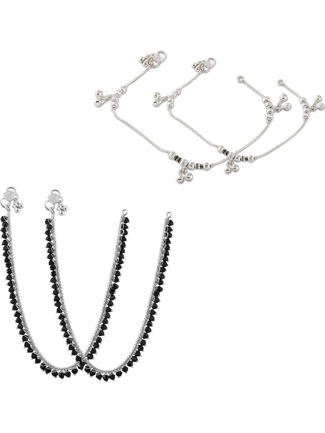 

Heer Collection Set of 2 Silver-Plated Beaded Anklet
