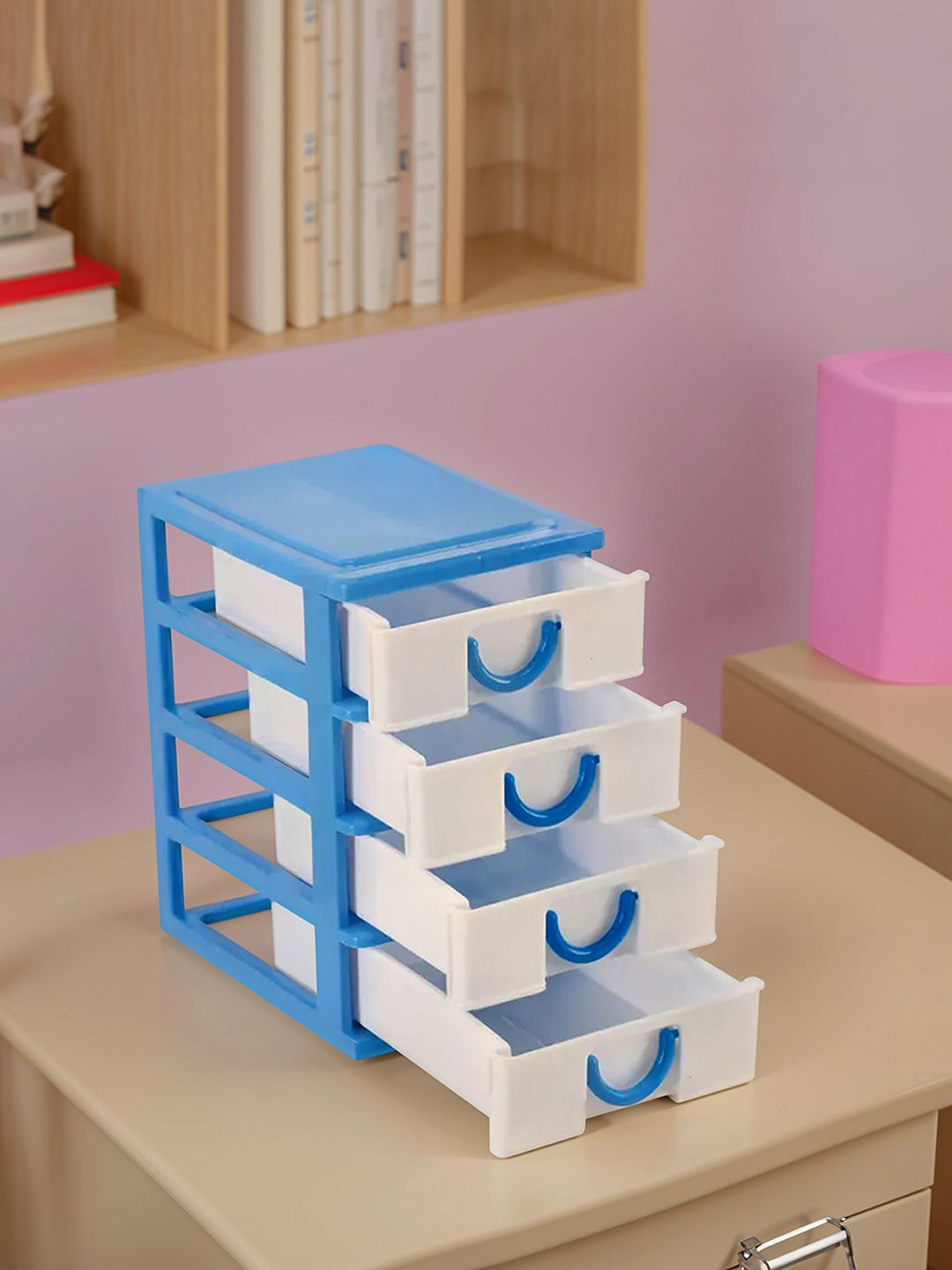 

Kuber Industries White & Blue 2 Pieces Reusable 4-Tier Desk Organisers