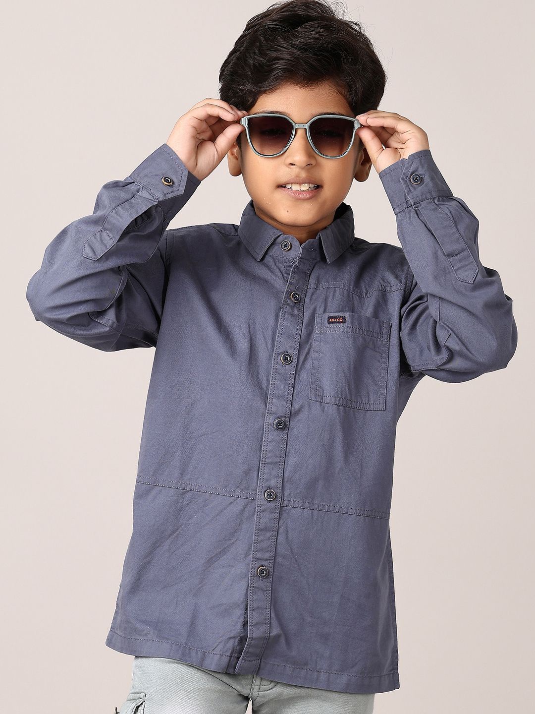 

V-Mart Boys Spread Collar Solid Cotton Casual Shirt, Blue