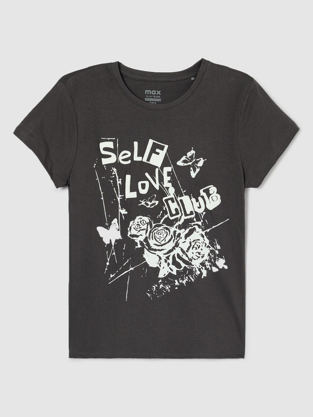 

max Girls Graphic Printed Round Neck Cotton T-shirt, Black