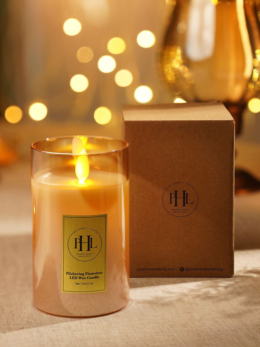 

Pure Home and Living Gold-Toned LED Flickering Flame Pillar Candle