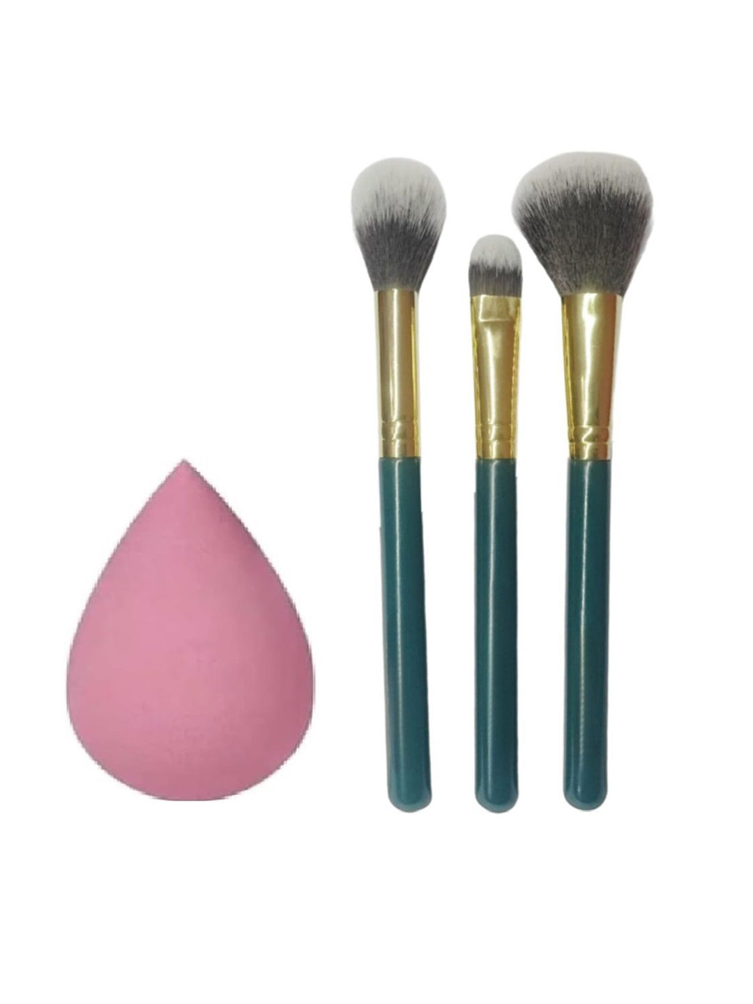 

Facejewel Set Of Makeup Brush & Blender Puff, Green