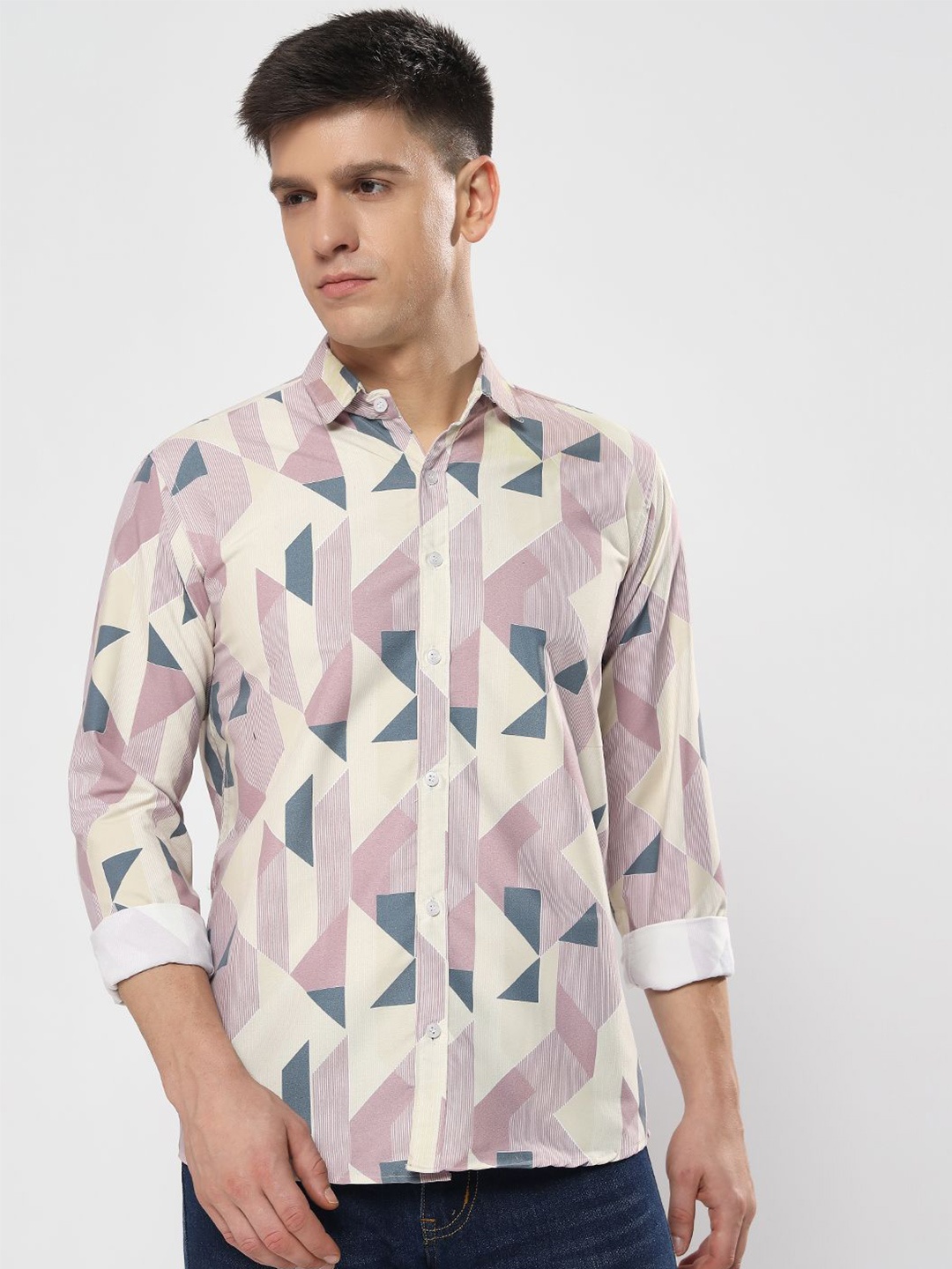 

YOUTH FIRST Men Premium Spread Collar Geometric Printed Casual Shirt, Purple