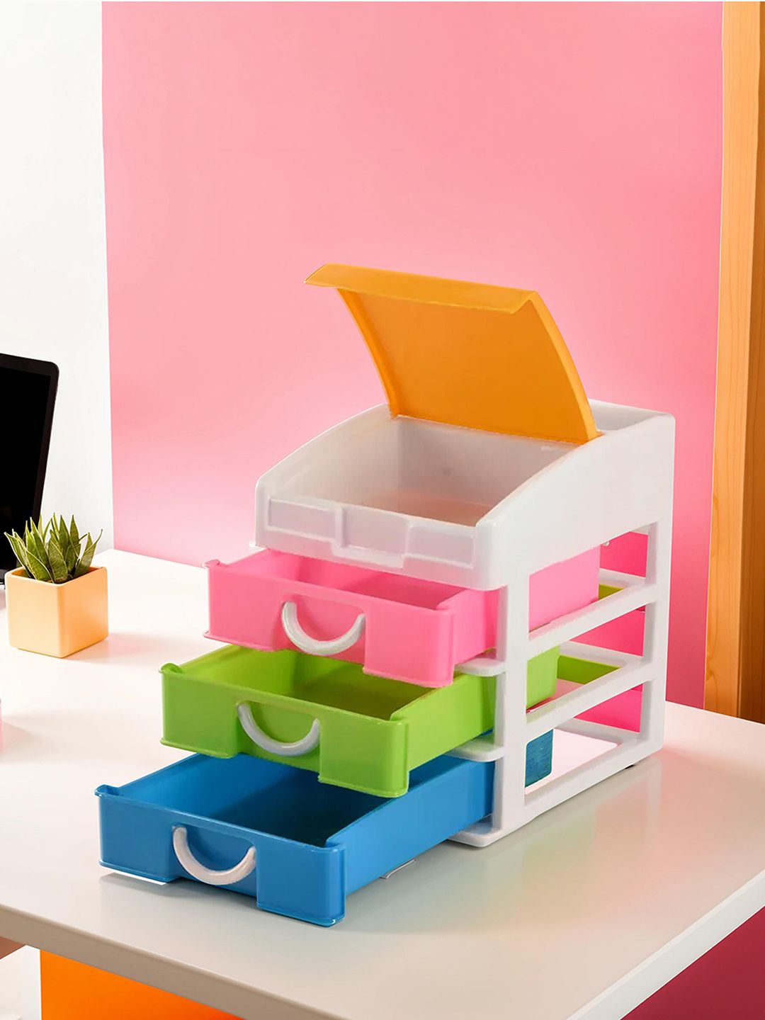 

Kuber Industries White 2 Pieces Reusable 4-Layer Desk & Pen Holder Drawer Organiser