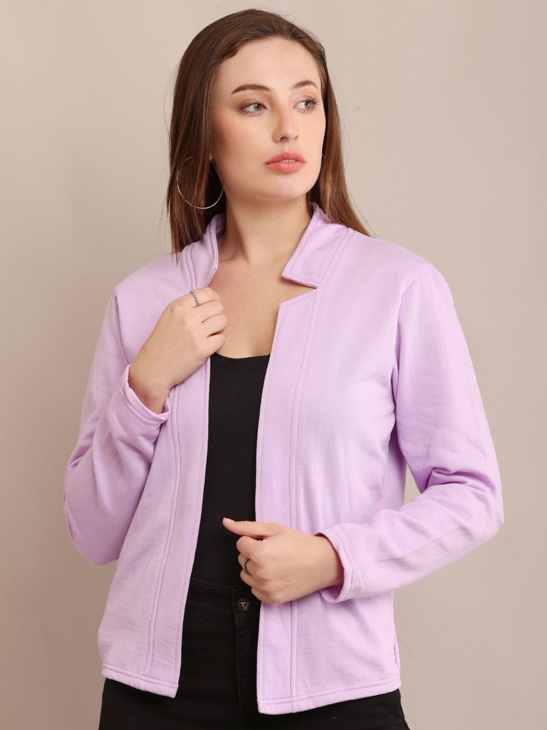 

Raabta Fashion Long Sleeves Fleece Cotton Open Front Shrug, Purple