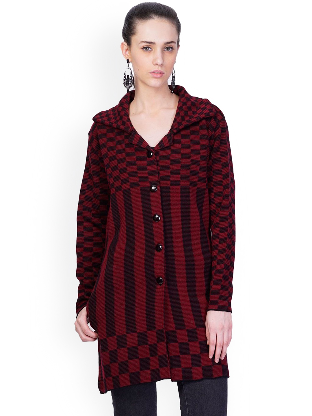 

MONTREX Checked Single-Breasted Overcoats, Maroon
