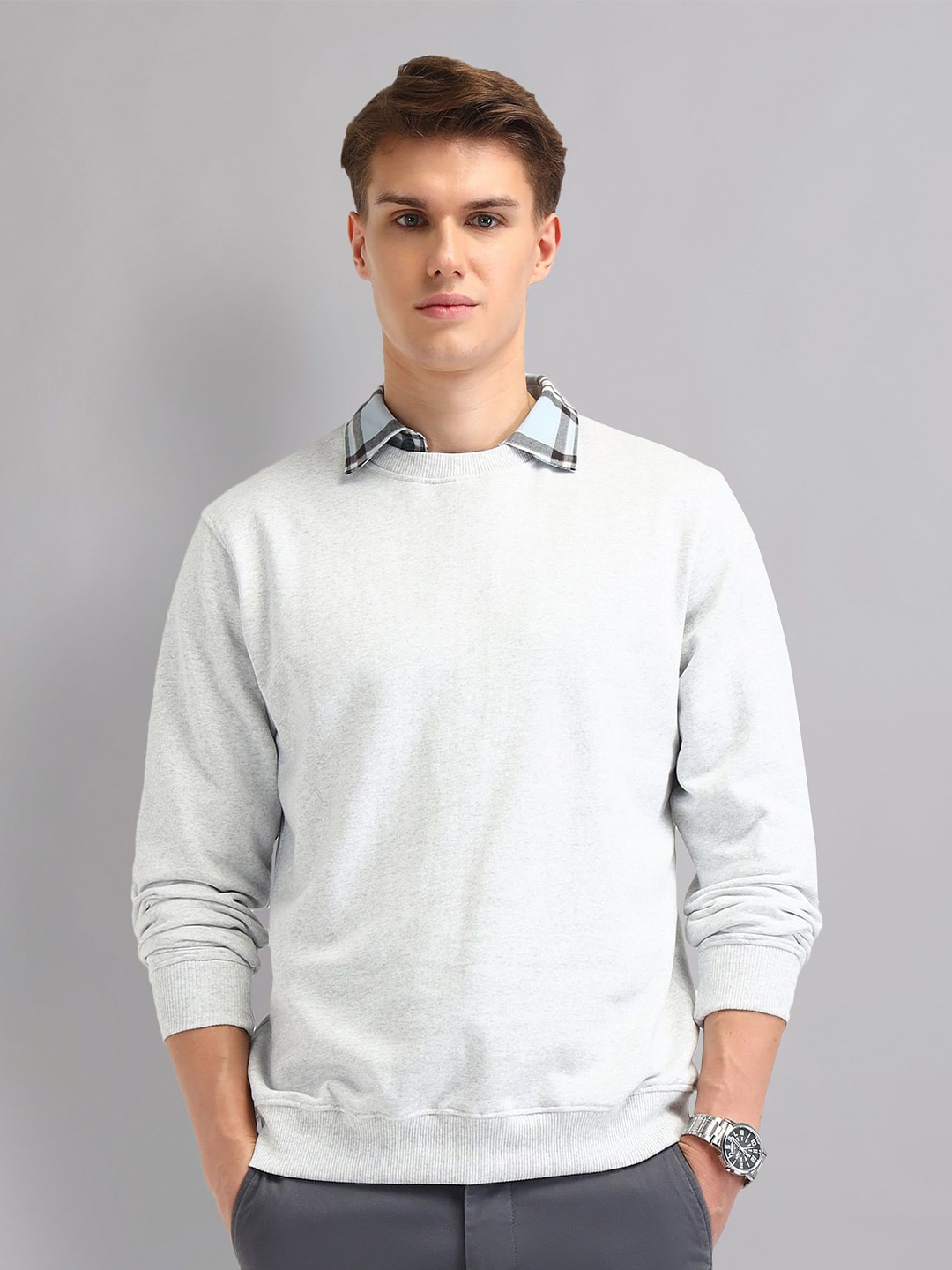 

AD By Arvind Men Round Neck Slim Fit Sweatshirt, Grey