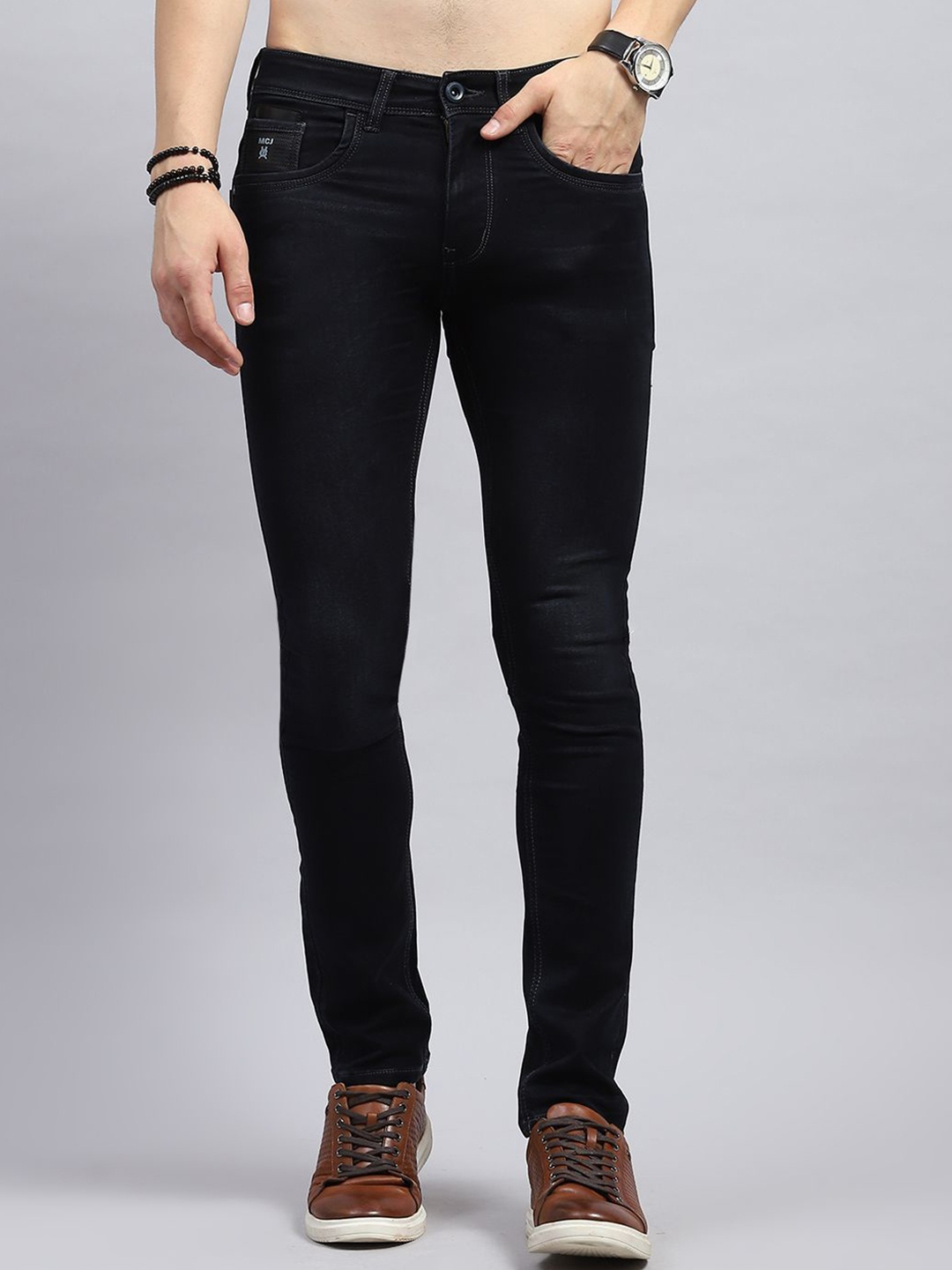 

Monte Carlo Men Mid-Rise Clean Look Jeans, Blue