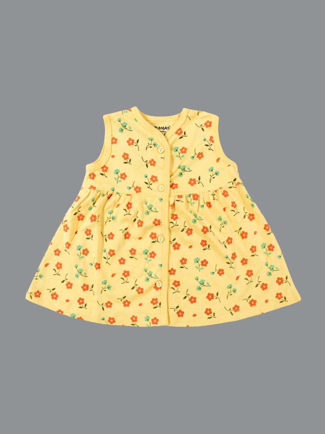

Born Babies Girls Cotton Conversational Printed A-Line V-Neck Casual Dress, Yellow