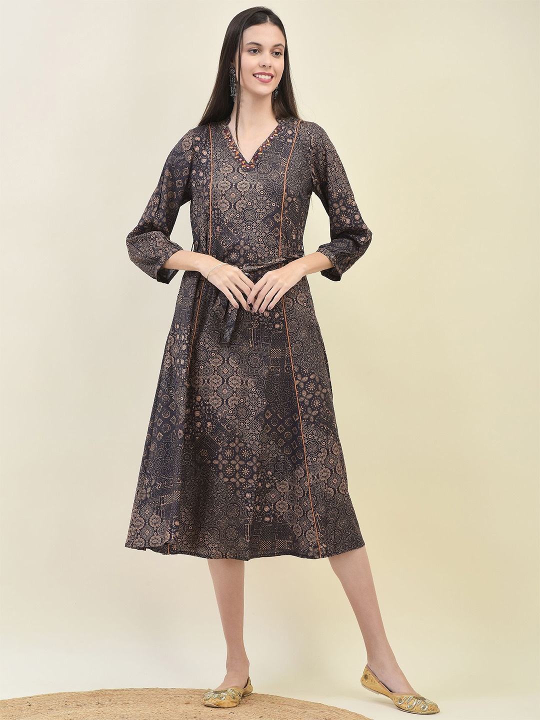 

Shree Embroidered Liva A-Line Midi Dress, Grey