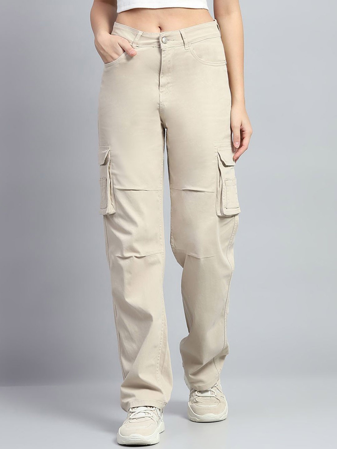 

Monte Carlo Women Mid-Rise Cargos Trousers, Beige