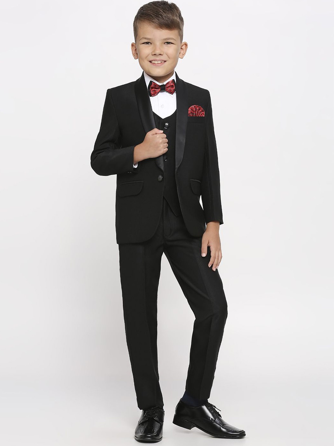 

YK Boys 5-Pcs Cotton Satin Suits, Black