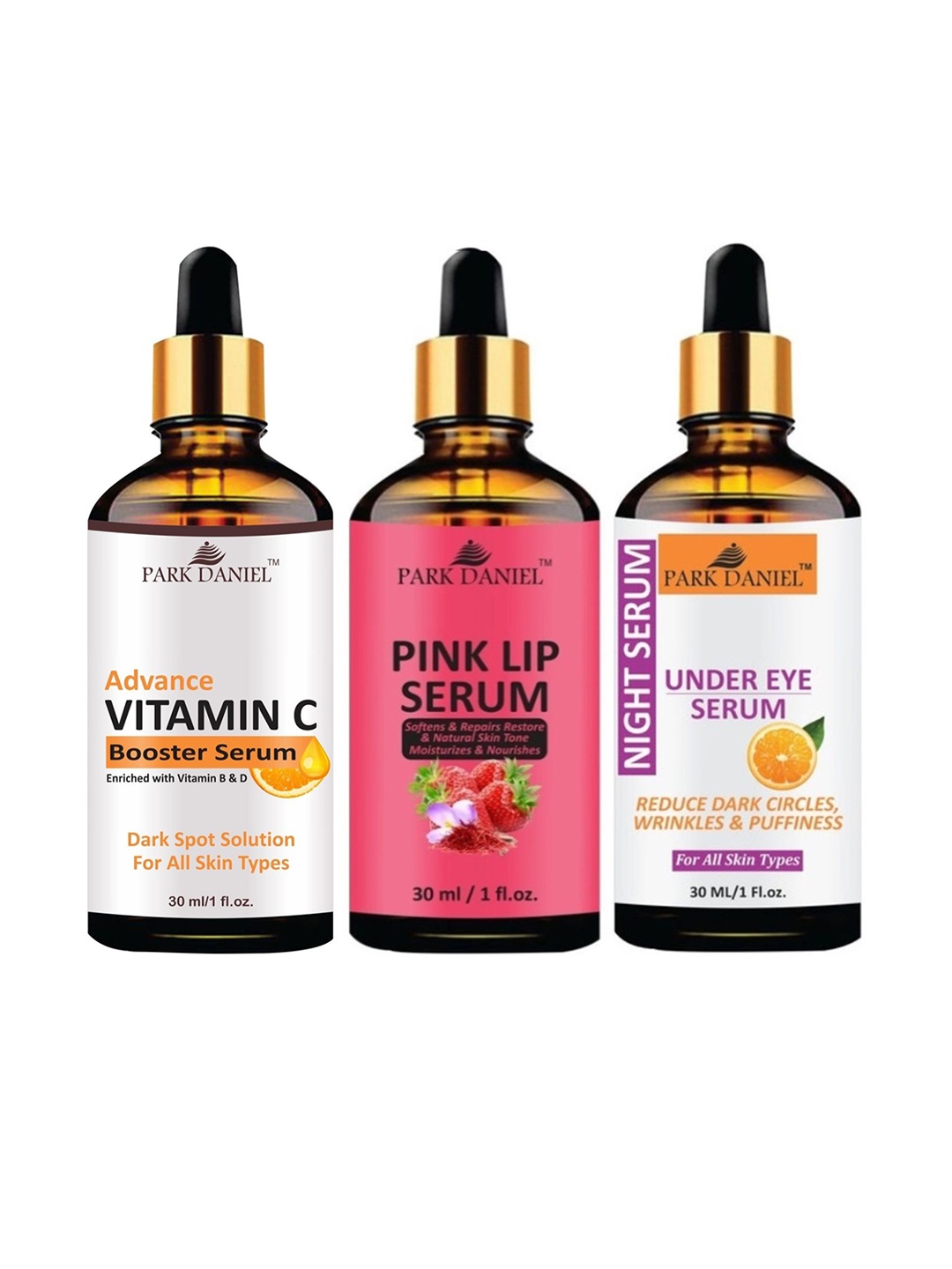 

Park Daniel Set Of 3 Advance Vitamin C Booster Serum & Pink Lip Serum & Under Eye Serum, White