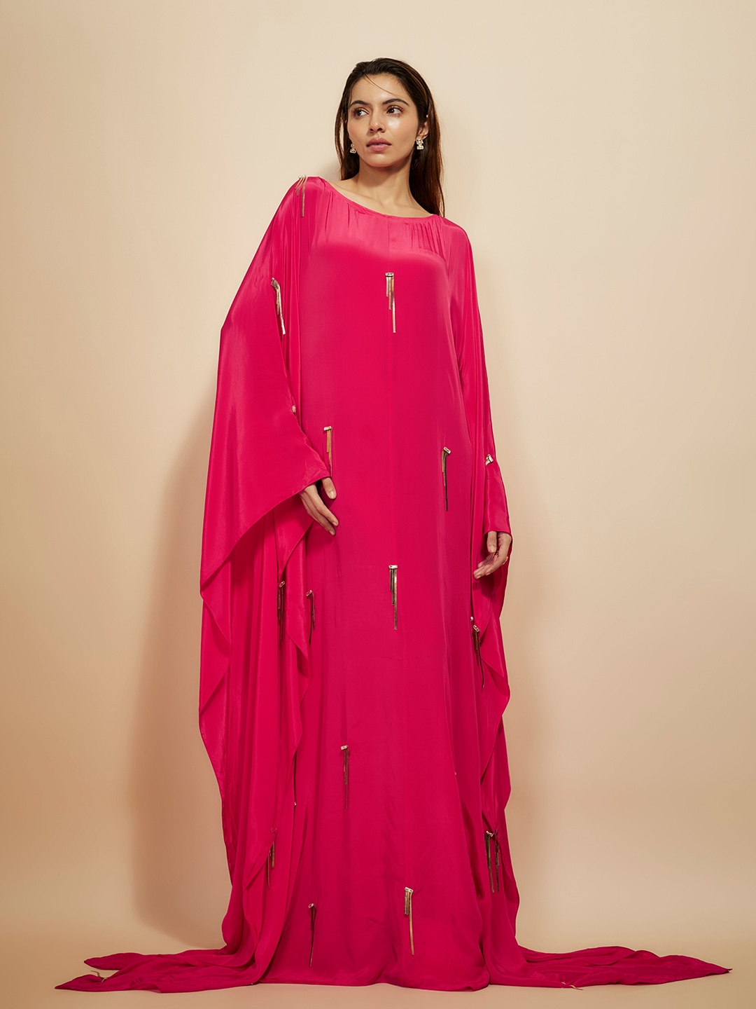 

Masumi Mewawalla Women Kimono Sleeve Crepe Kaftan Dress, Pink