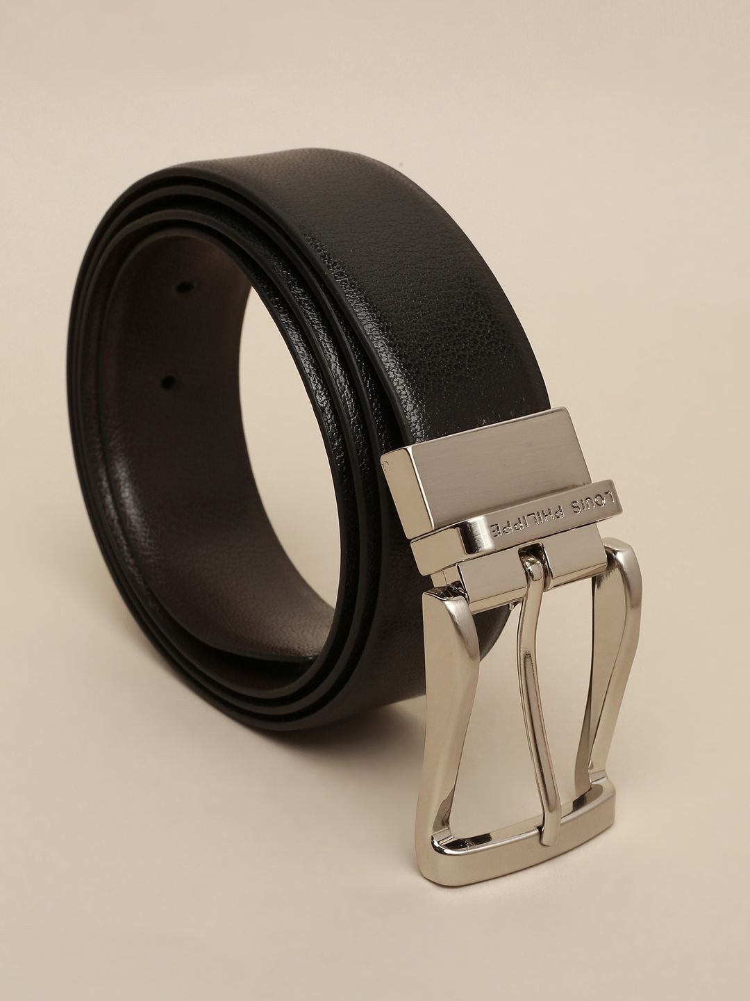 

Louis Philippe Men Textured Leather Reversible Belt, Black