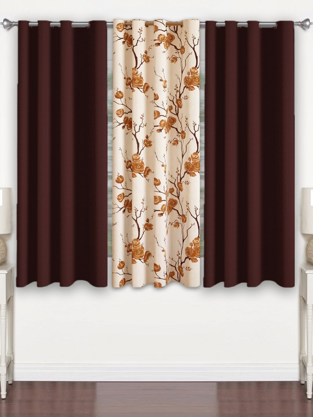 

Lunar Days Brown 3 Pieces Floral Room Darkening Window Curtains