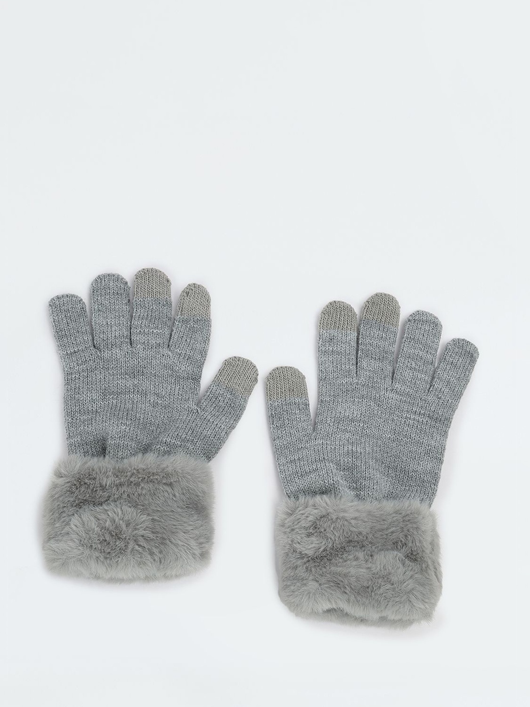 

max Women Acrylic Winter Gloves, Grey