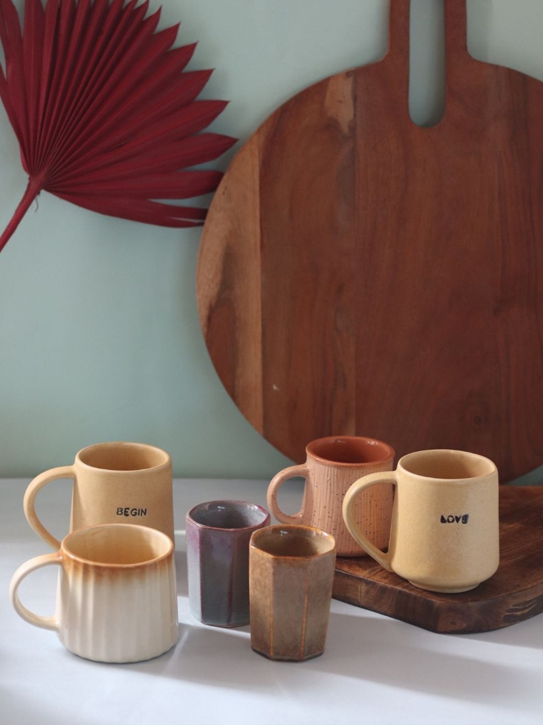 

WEAVING HOMES Brown & Peach-Coloured 6 Pieces Printed Ceramic Glossy Mugs 250ml