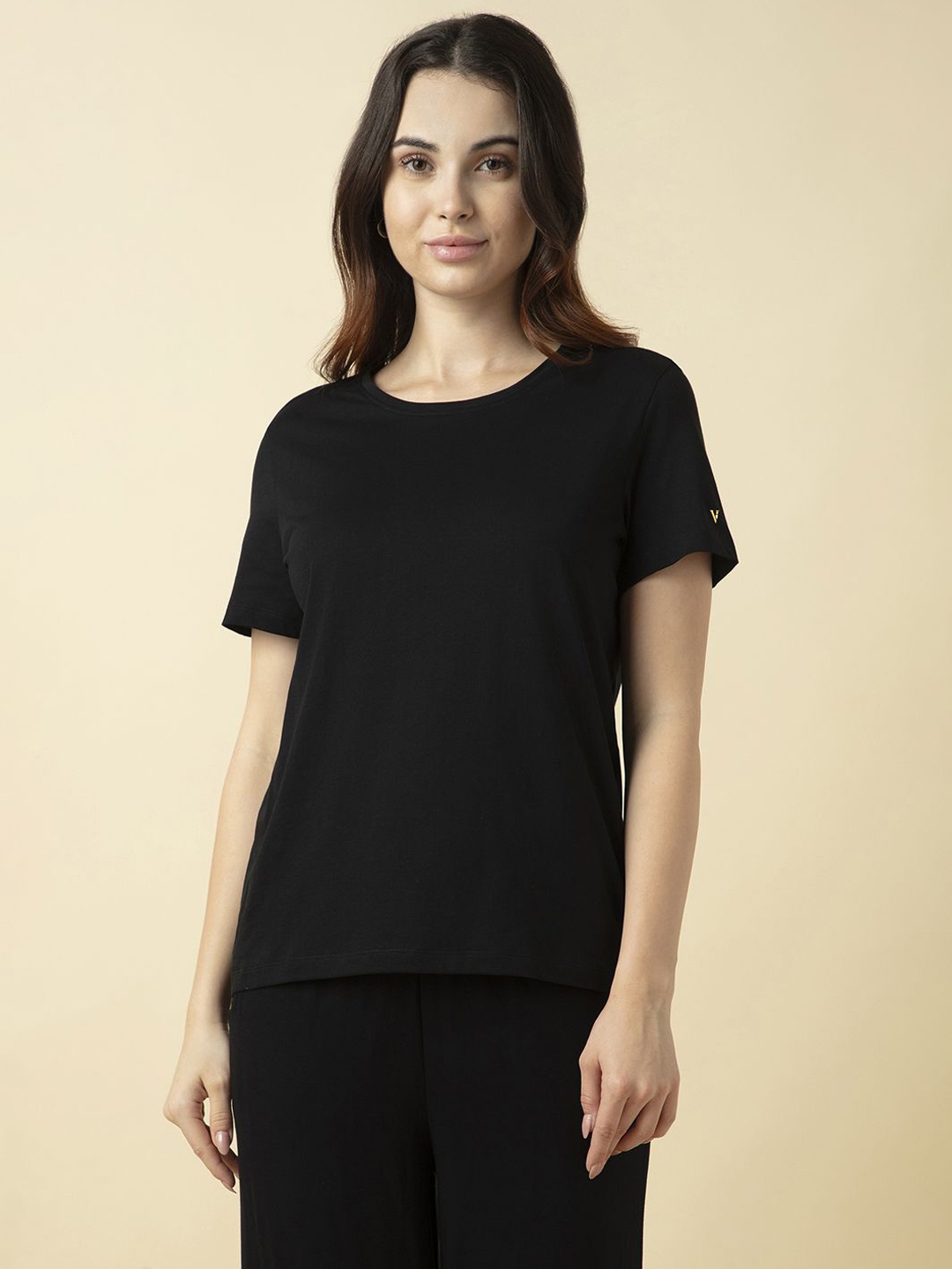 

Van Heusen Women Cotton Relax Fit Lounge T Shirt, Black