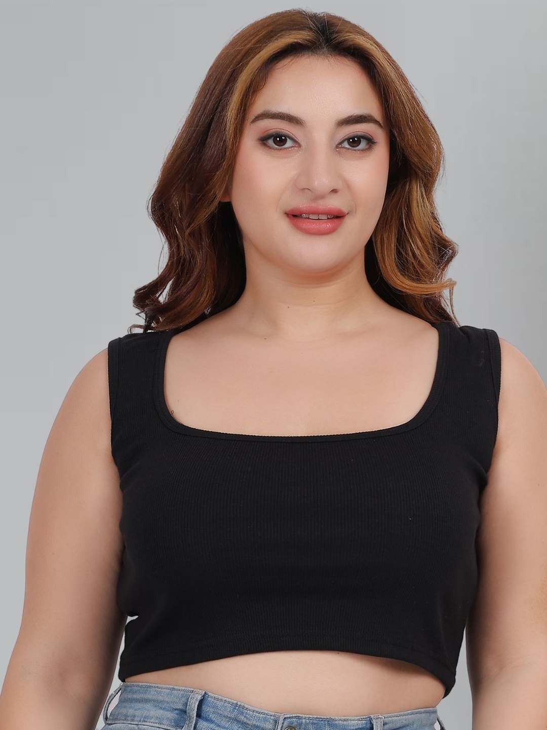 

Fabme Women Cotton Crop Top, Black