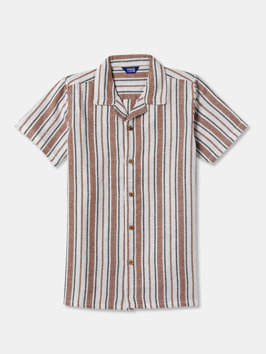 

R&B Boys Spread Collar Vertical Striped Cotton Casual Shirt, White