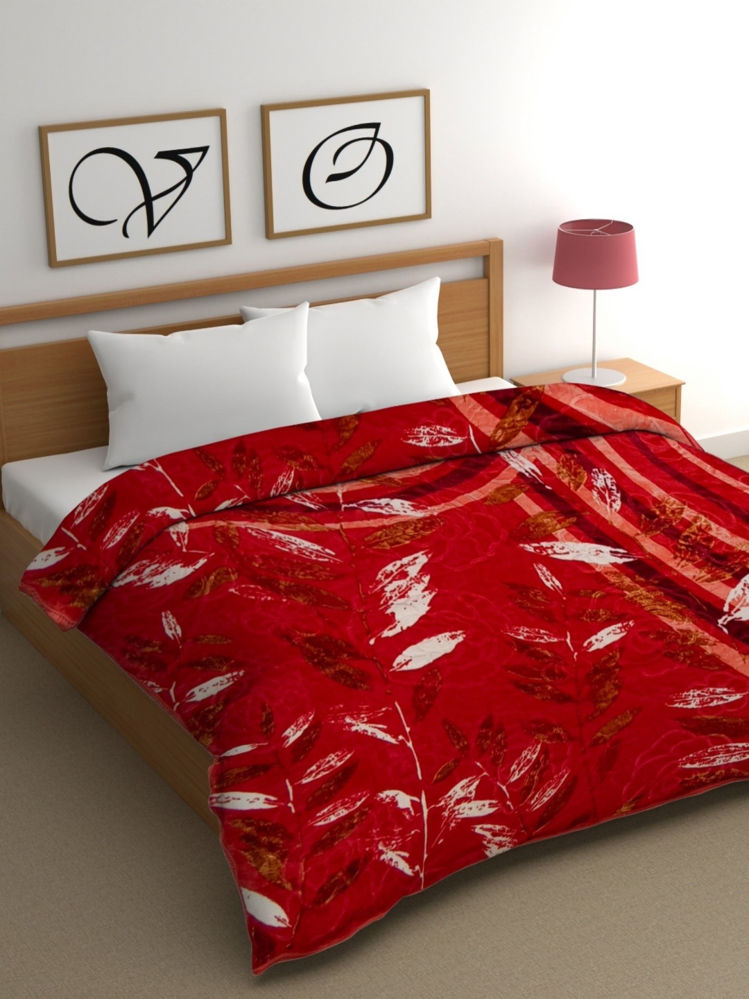 

CG HOMES Red & White Floral Mink Heavy Winter 350 GSM Double Bed Blanket