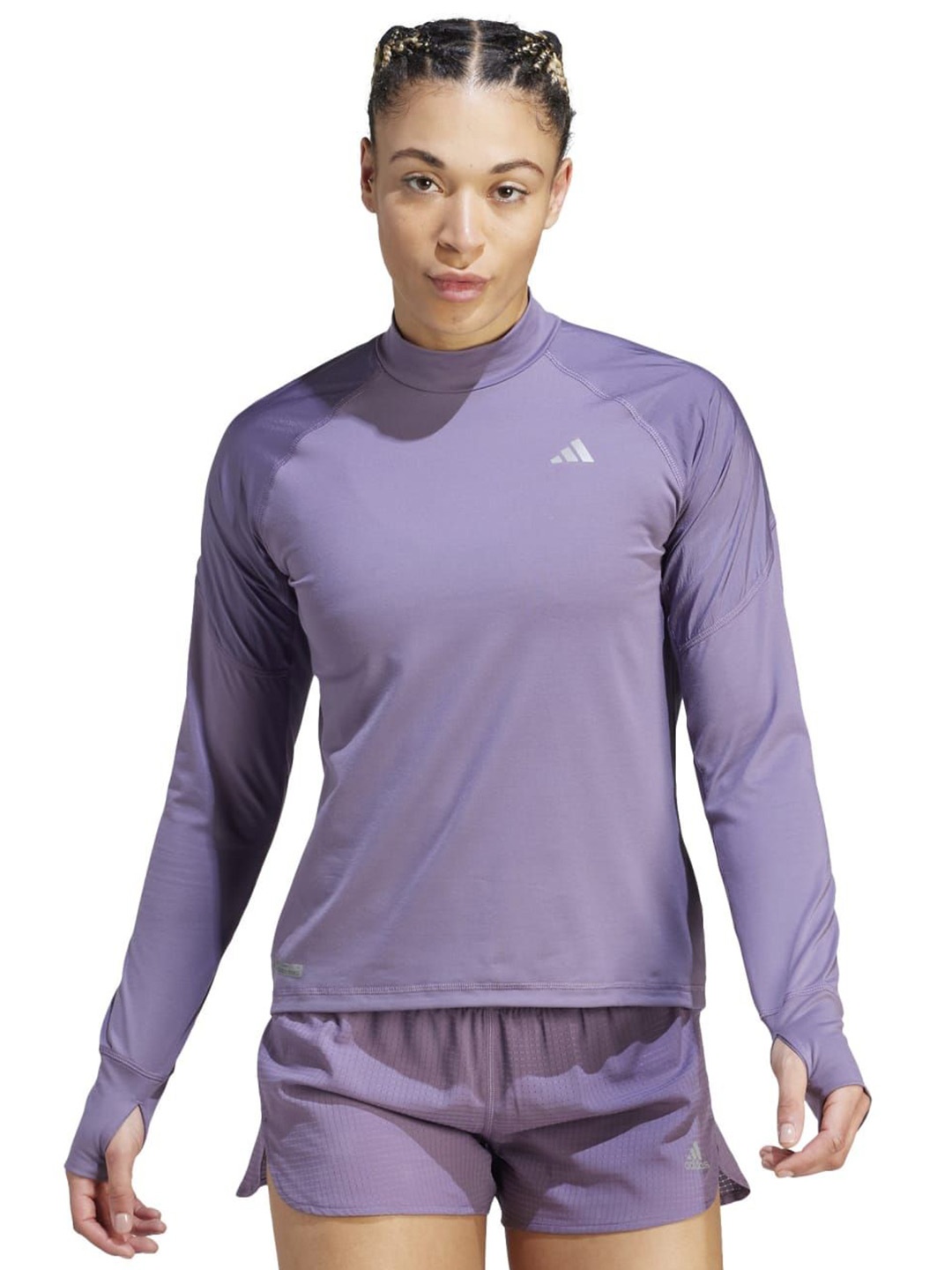 

ADIDAS Brand Logo Printed Round Neck Long Sleeve Sweatshirt, Purple