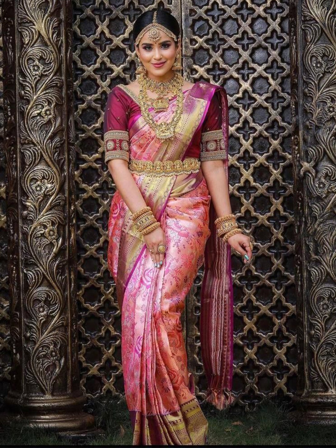 

KALINI Woven Design Zari Pure Silk Kanjeevaram Saree, Pink