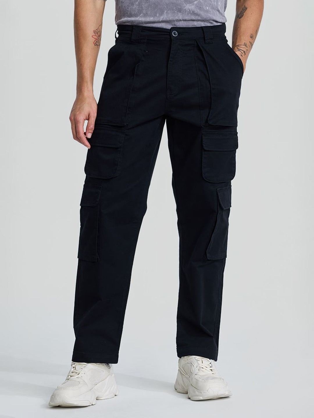 

Snitch Men Smart Slim Fit Cargos Trousers, Navy blue