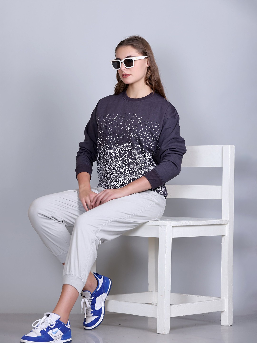 

Obaan Women Printed Round Neck Pullover Sweatshirt, Purple