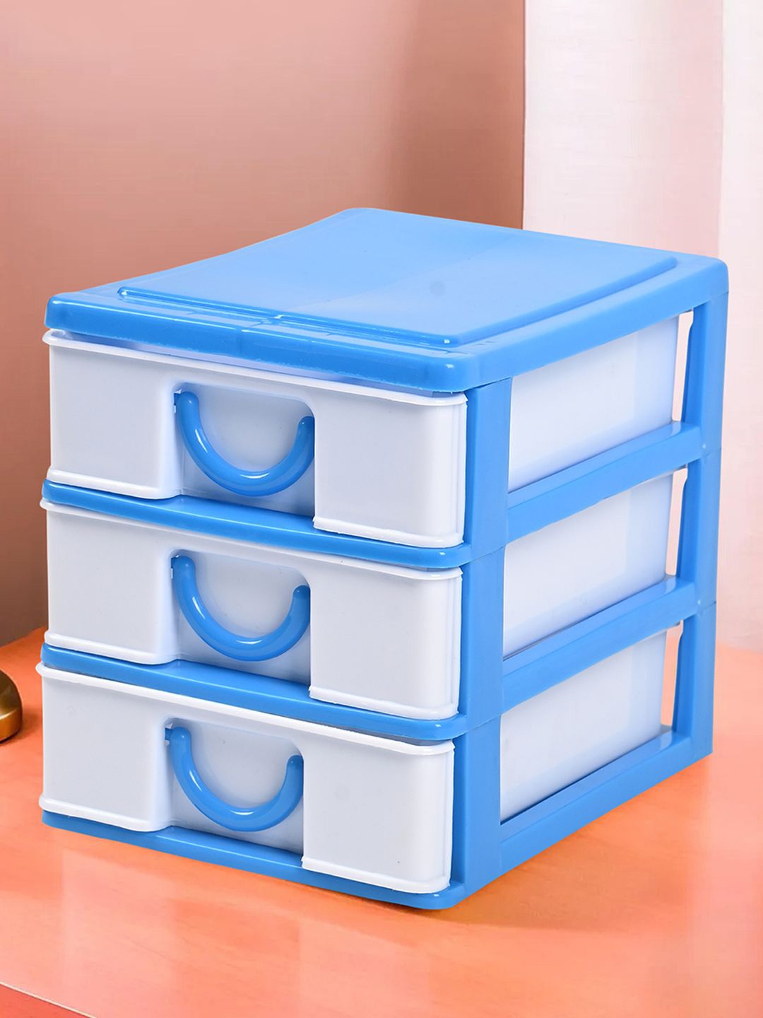 

Kuber Industries White & Blue 3-Layer Storage Organisers