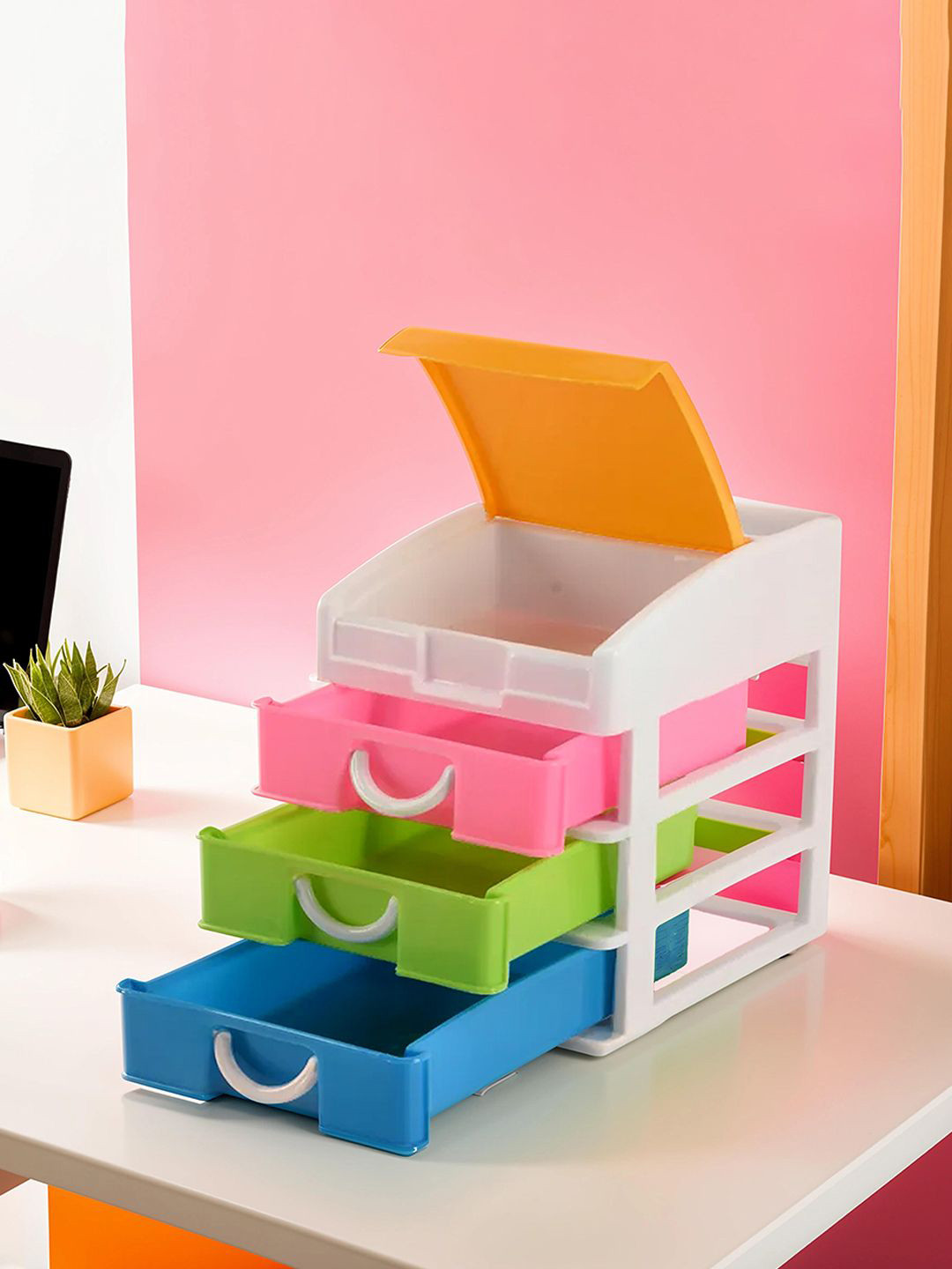 

Kuber Industries Green & Pink 2 Pieces Reusable Drawer 4-Layer Storage Organiser