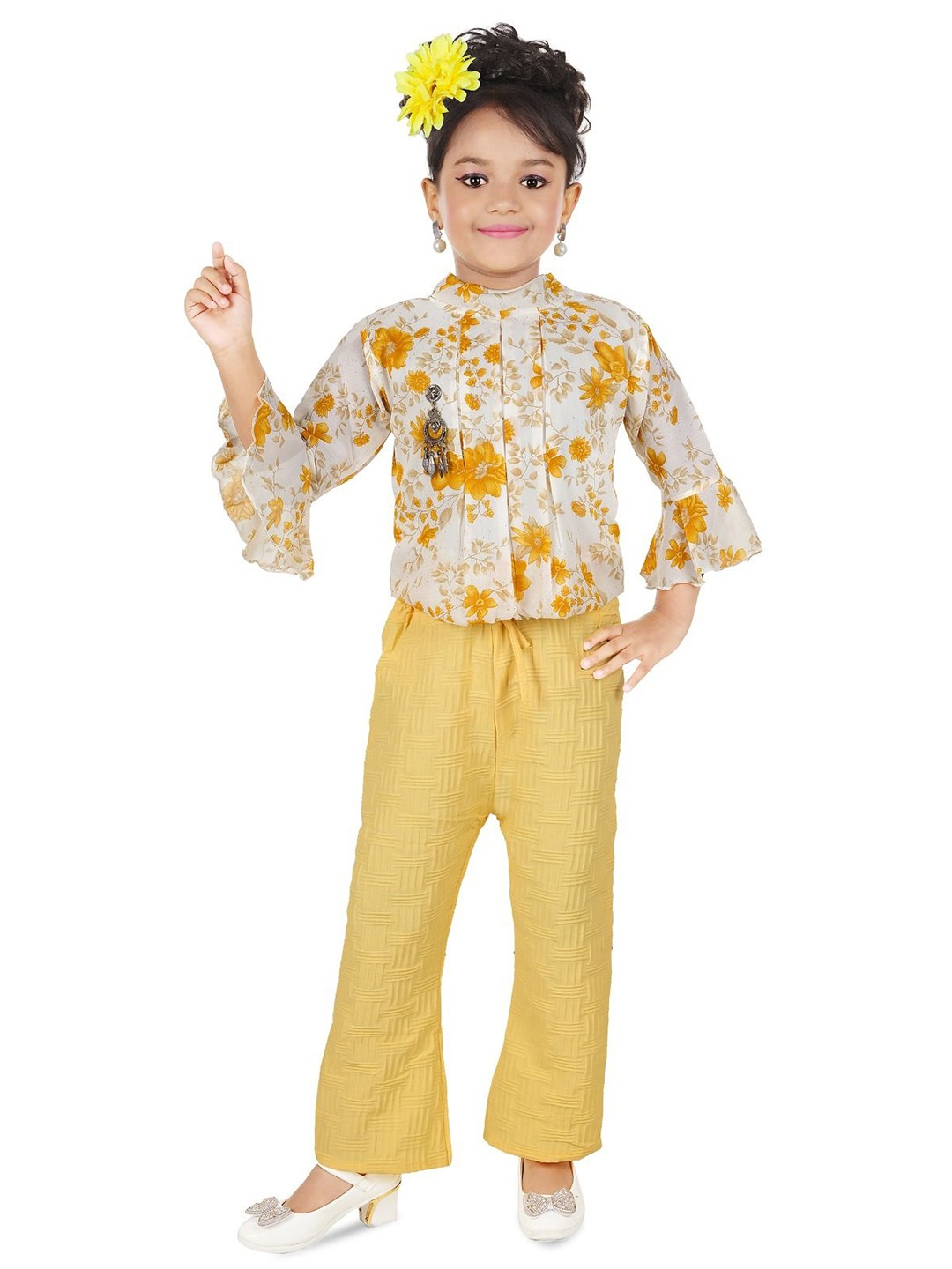 

BAESD Girls High Neck Top with Palazzos, Yellow