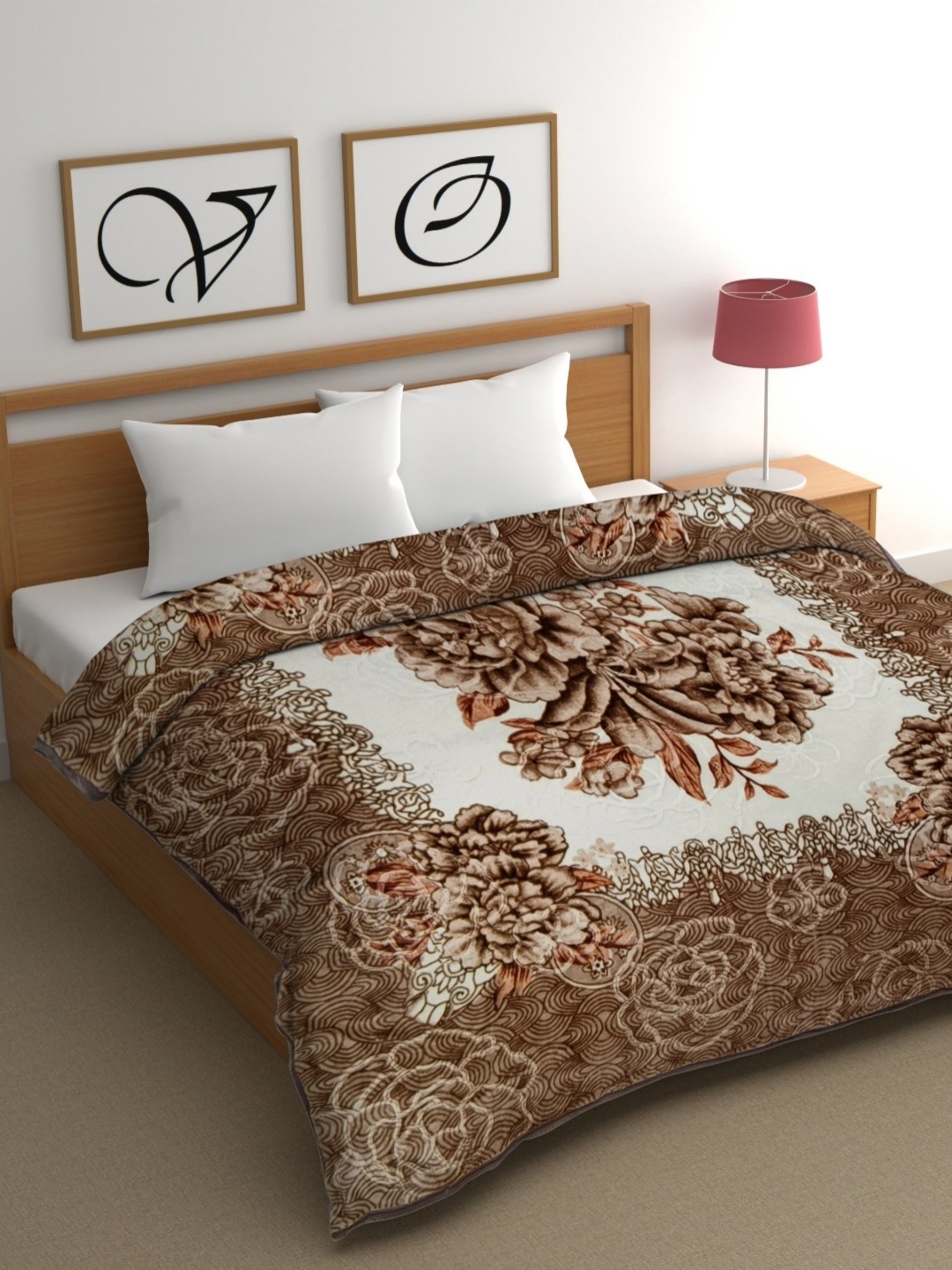 

CG HOMES Brown & White Floral Mink Heavy Winter 350 GSM Double Bed Blanket