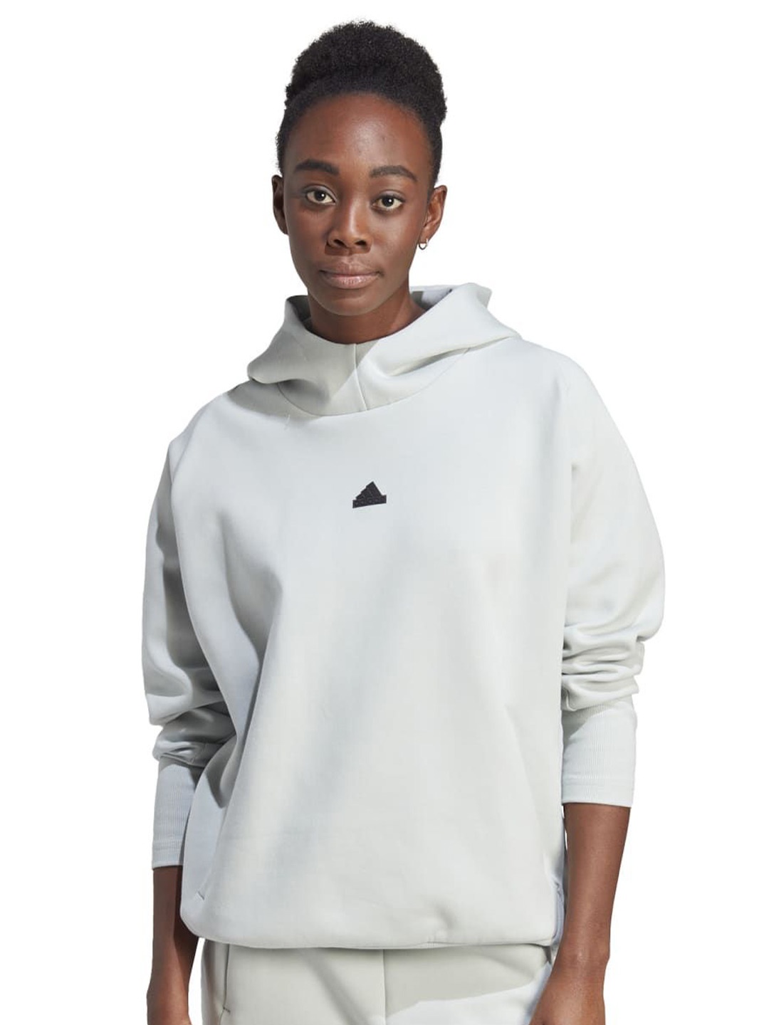 

ADIDAS Women Brand Logo Printed Cotton Long Sleeve Hooded Sweatshirt, Grey