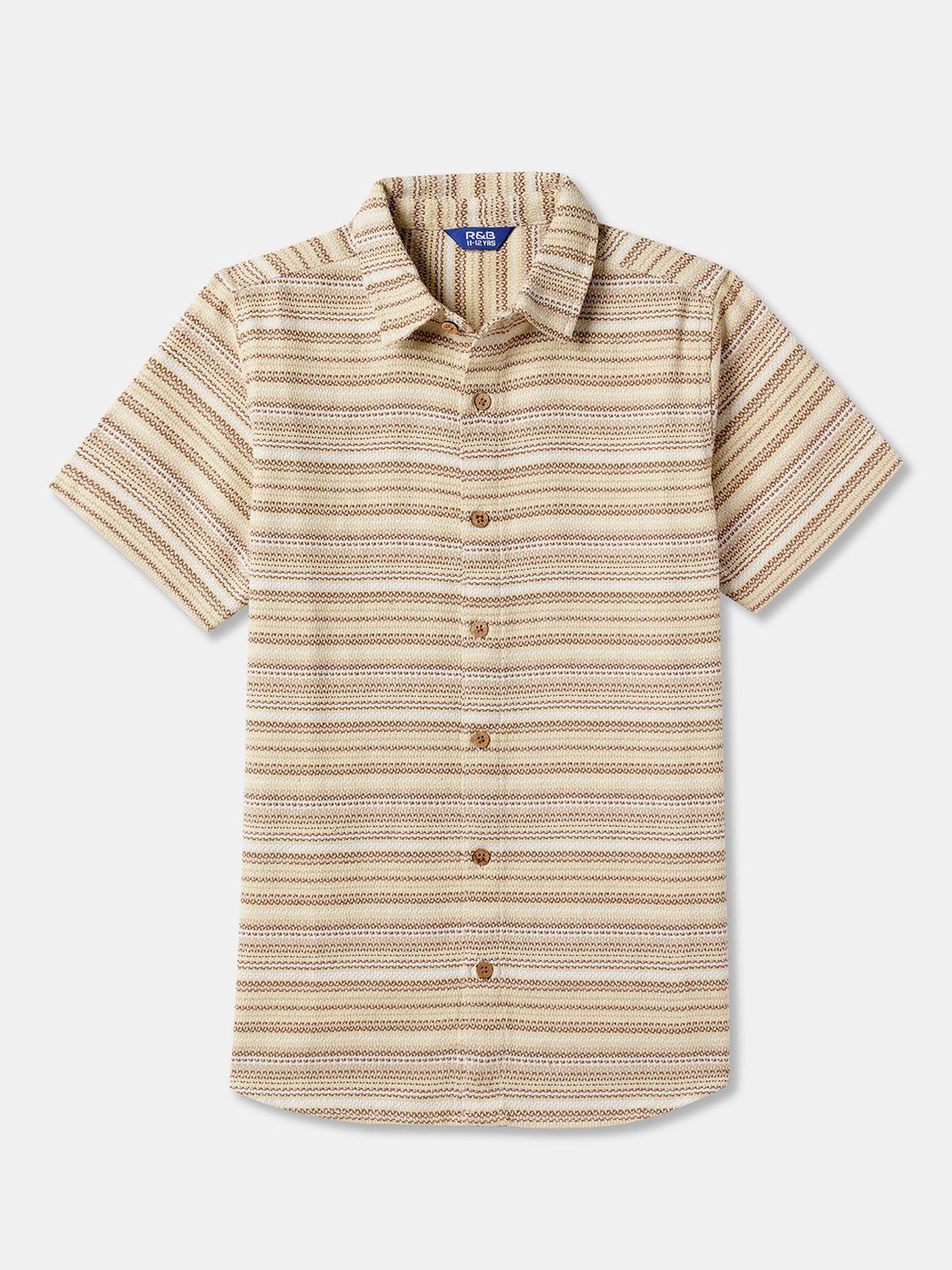 

R&B Boys Spread Collar Horizontal Striped Casual Shirt, Beige