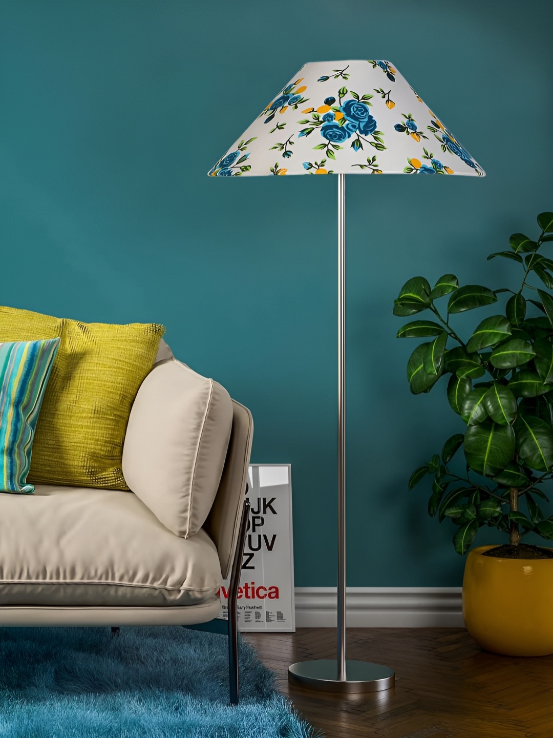

Devansh White & Blue Steel Base Floor Lamp