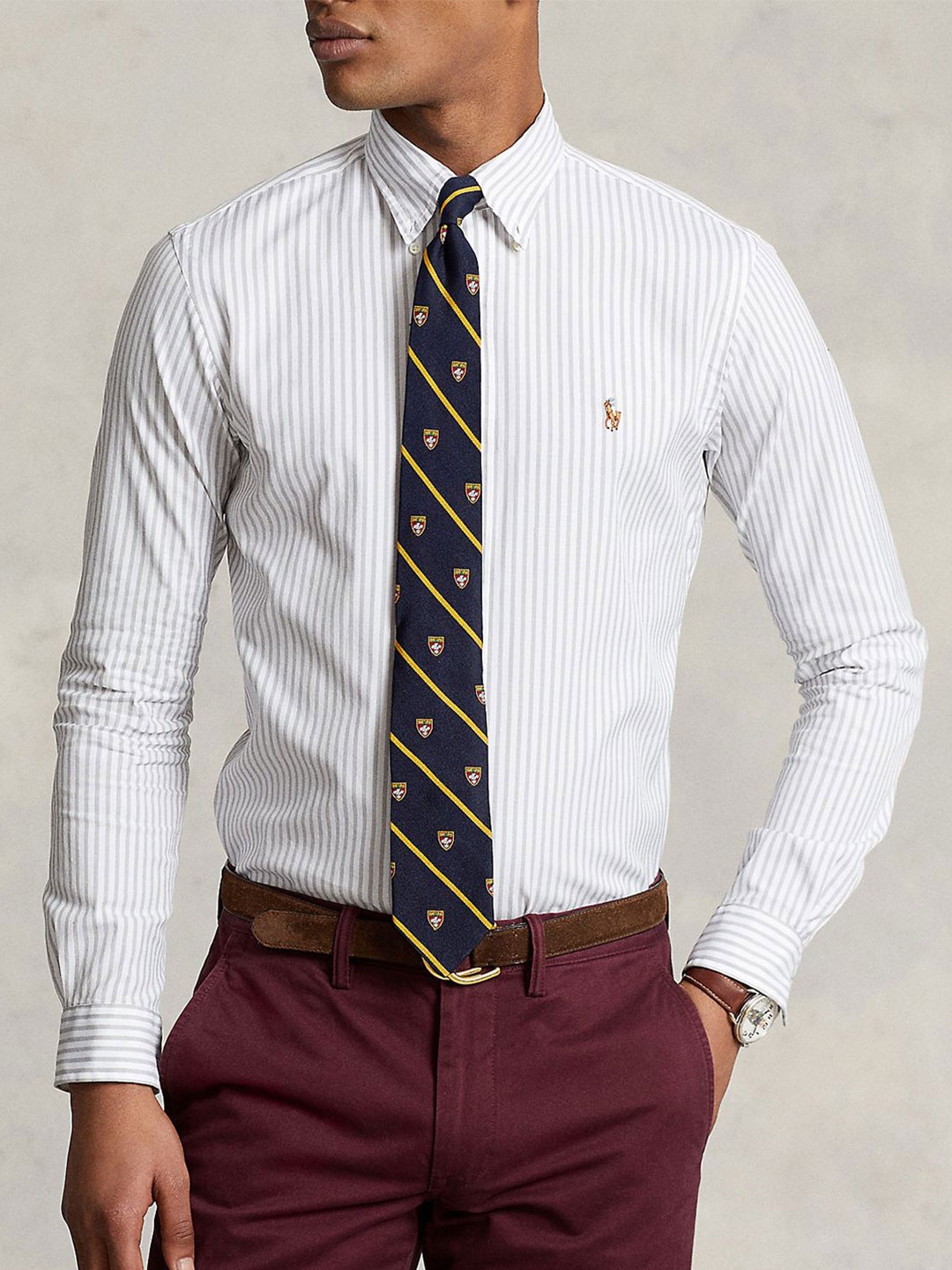 

Polo Ralph Lauren Custom Fit Striped Stretch Oxford Shirt, Grey