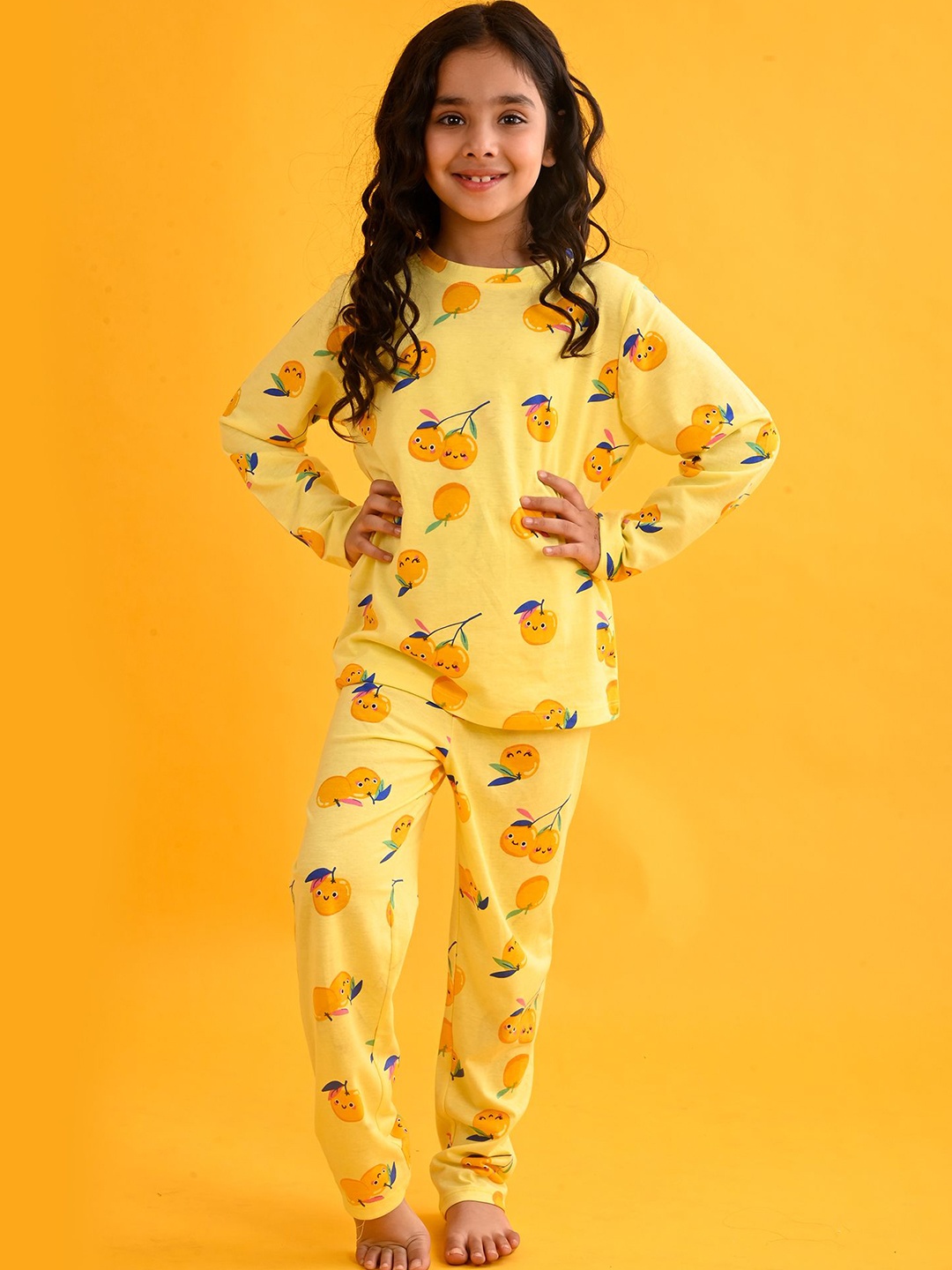 

Anthrilo Girls Conversational Printed Pure Cotton Night suit, Yellow