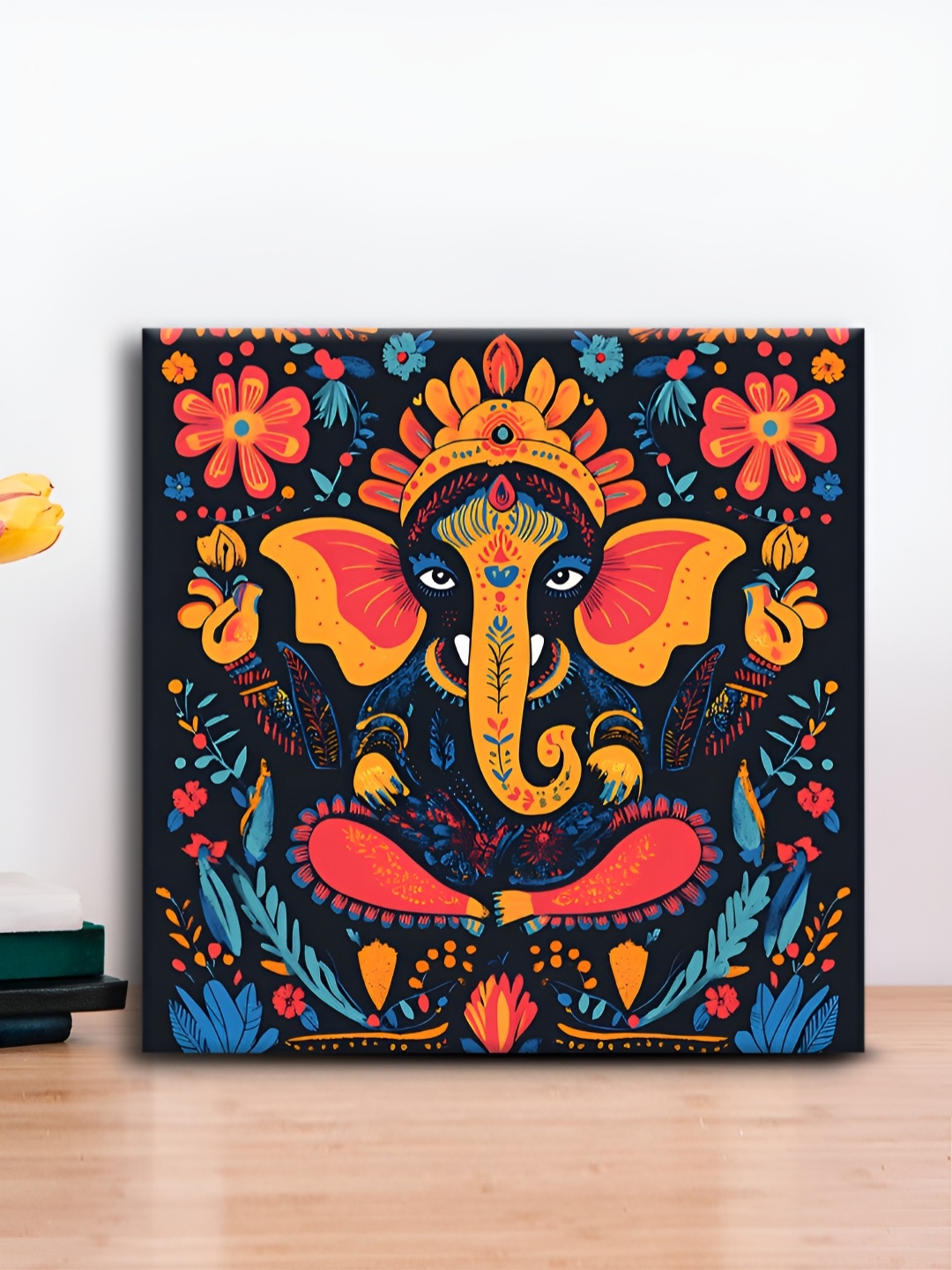 

OLIVE TREE Black & Yellow Lord Ganesha Printed Canvas Painting Wall Art