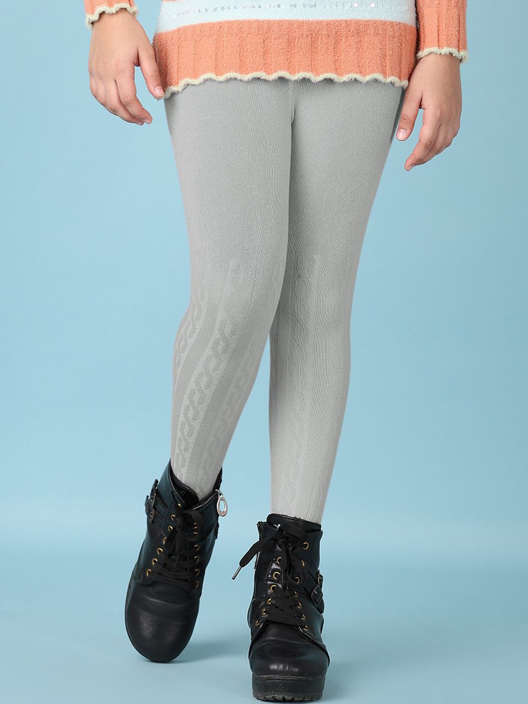 

V-Mart Girls Self Design Cotton Ankle-Length Leggings, Grey