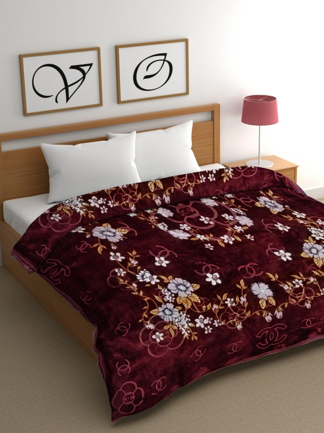 

CG HOMES Brown & White Floral Mink Heavy Winter 350 GSM Double Bed Blanket