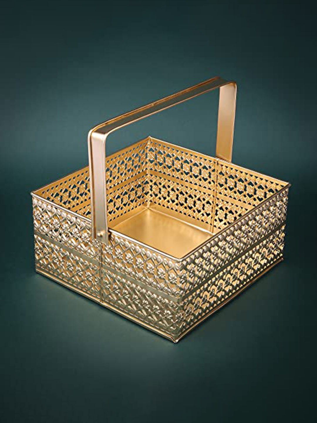 

e kysa Self Design Square Shaped Multi-Utility Basket, Gold