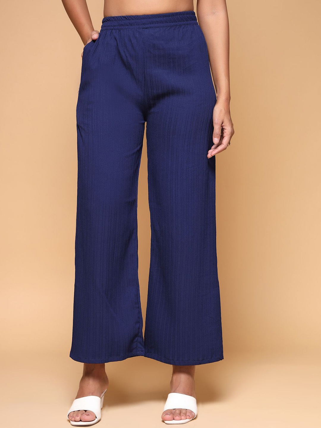

KATLINE Women Cotton Relaxed Straight Leg Trousers, Blue