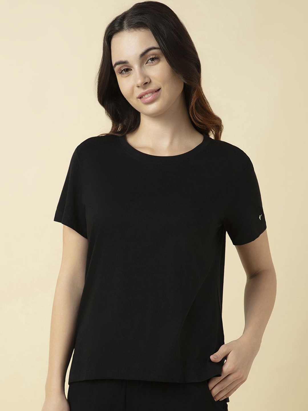 

Van Heusen Women Solid Relax Fit Lounge T Shirt, Black