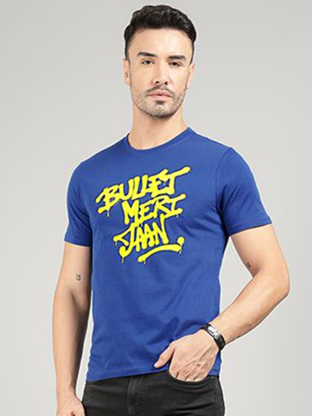 

Royal Enfield Men Typography Printed Round Neck Cotton T-shirt, Blue