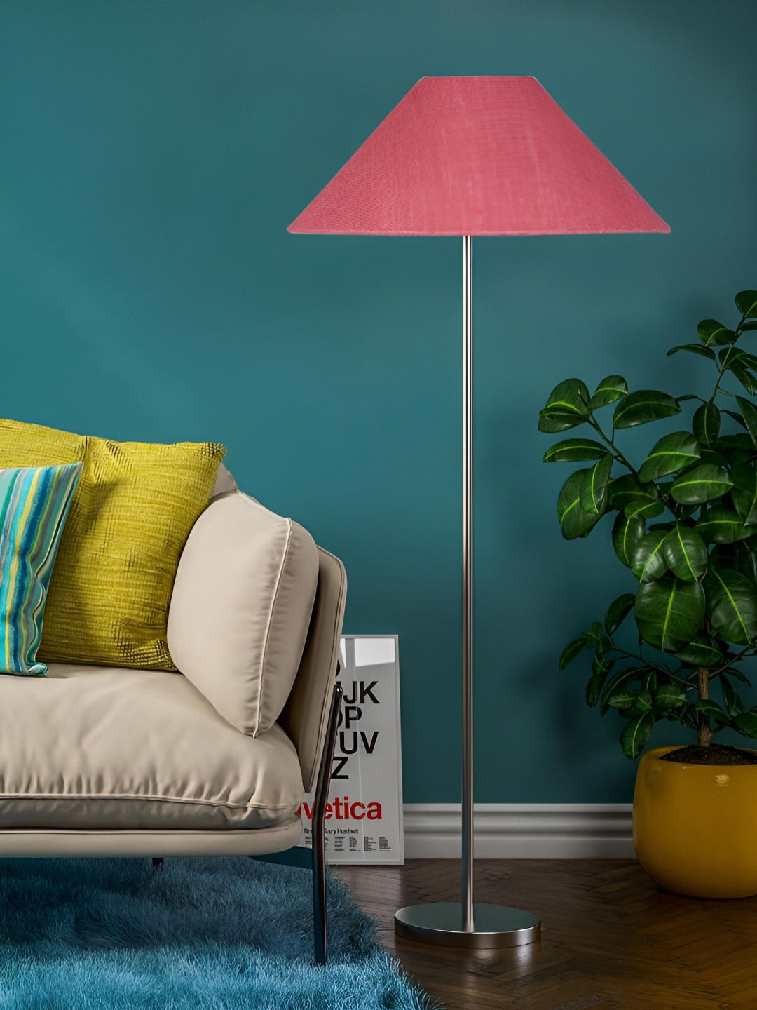 

Devansh Pink Jute Coolie Steel Base Floor Lamp