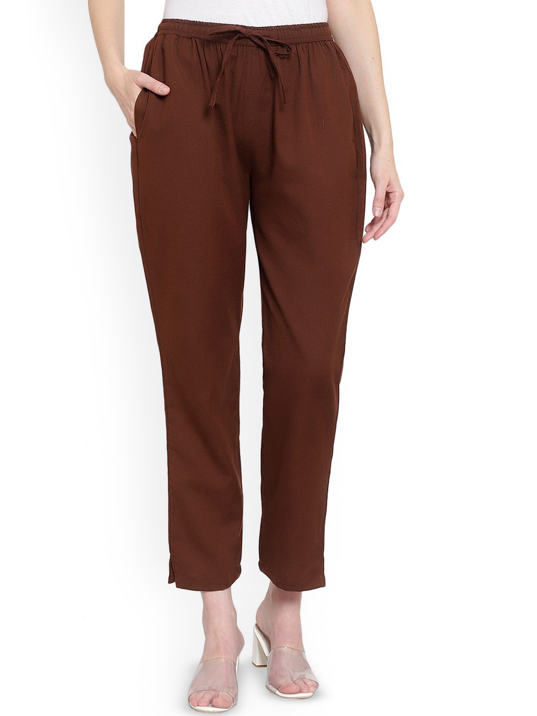 

Alakh Creation Women Regular Fit Easy Wash Trousers, Brown